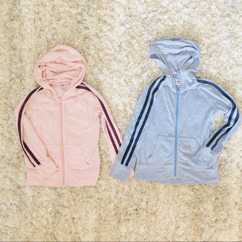 Two 2 retro stripe sleeve zip up hoodies - Picture 1 of 12
